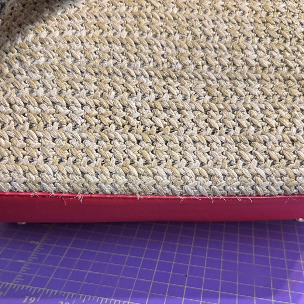 Kate Spade Tan Straw Tote with Red Orange Trim - Picture 8 of 9